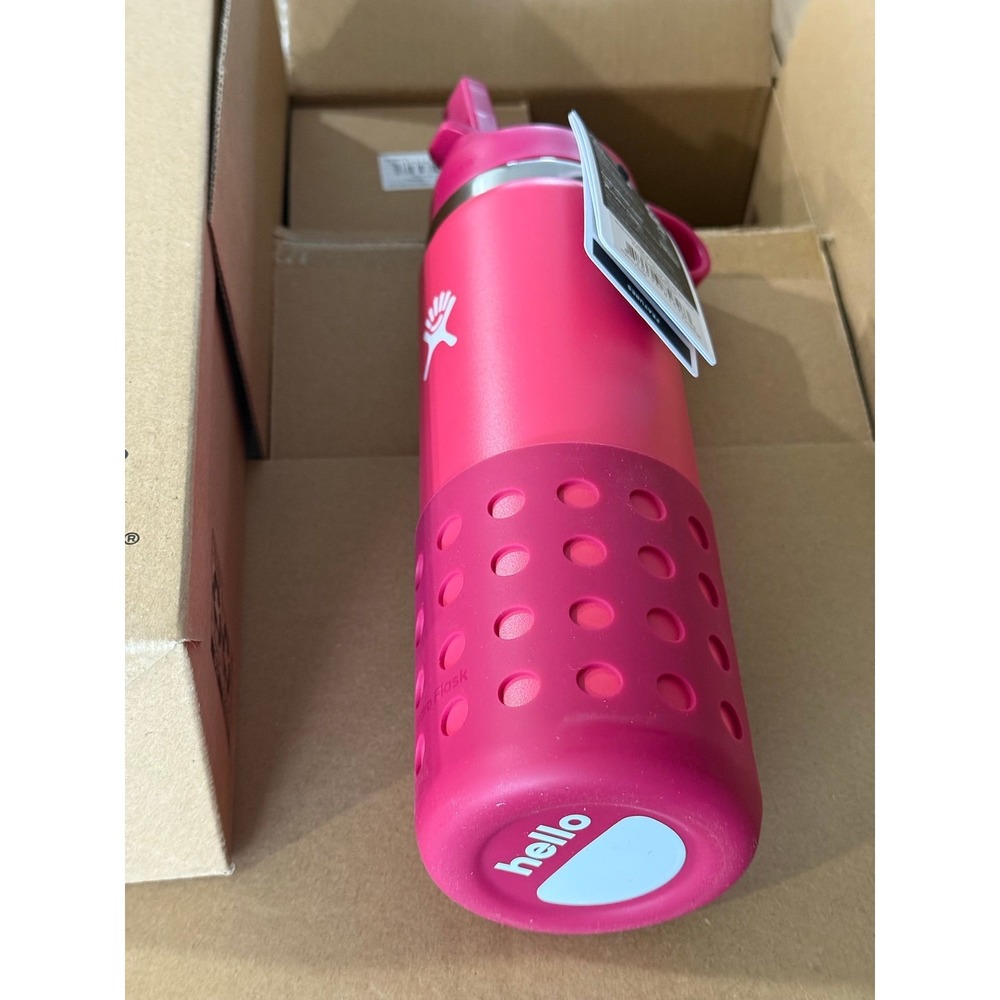 Hydro Flask Pink 20oz Wide Straw Lid & Removable Boot Water Bottle
